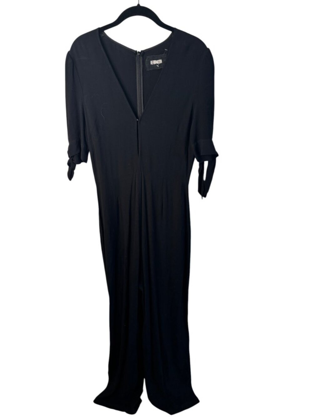 Reformation Black Jumpsuit Size 8 Wide Leg Minimalist V-Neck Tie Sleeve Romper